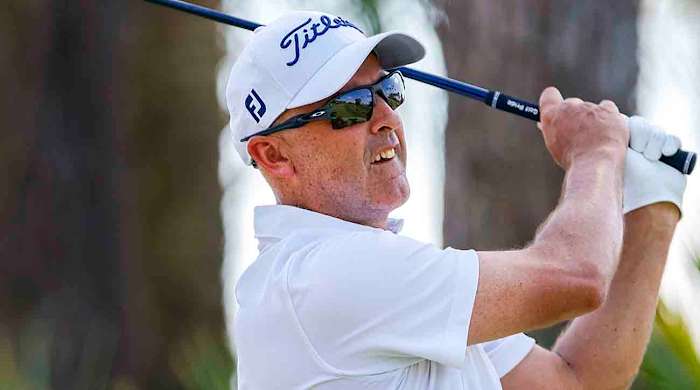Cameron Percy plays his shot from the second tee during the final round of the 2023 Honda Classic.